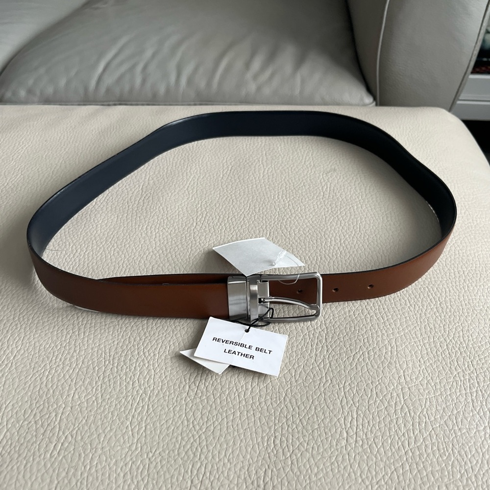 NWT - Zara Reversible Leather Belt with Twist Buckle - Made in Spain - Size 38